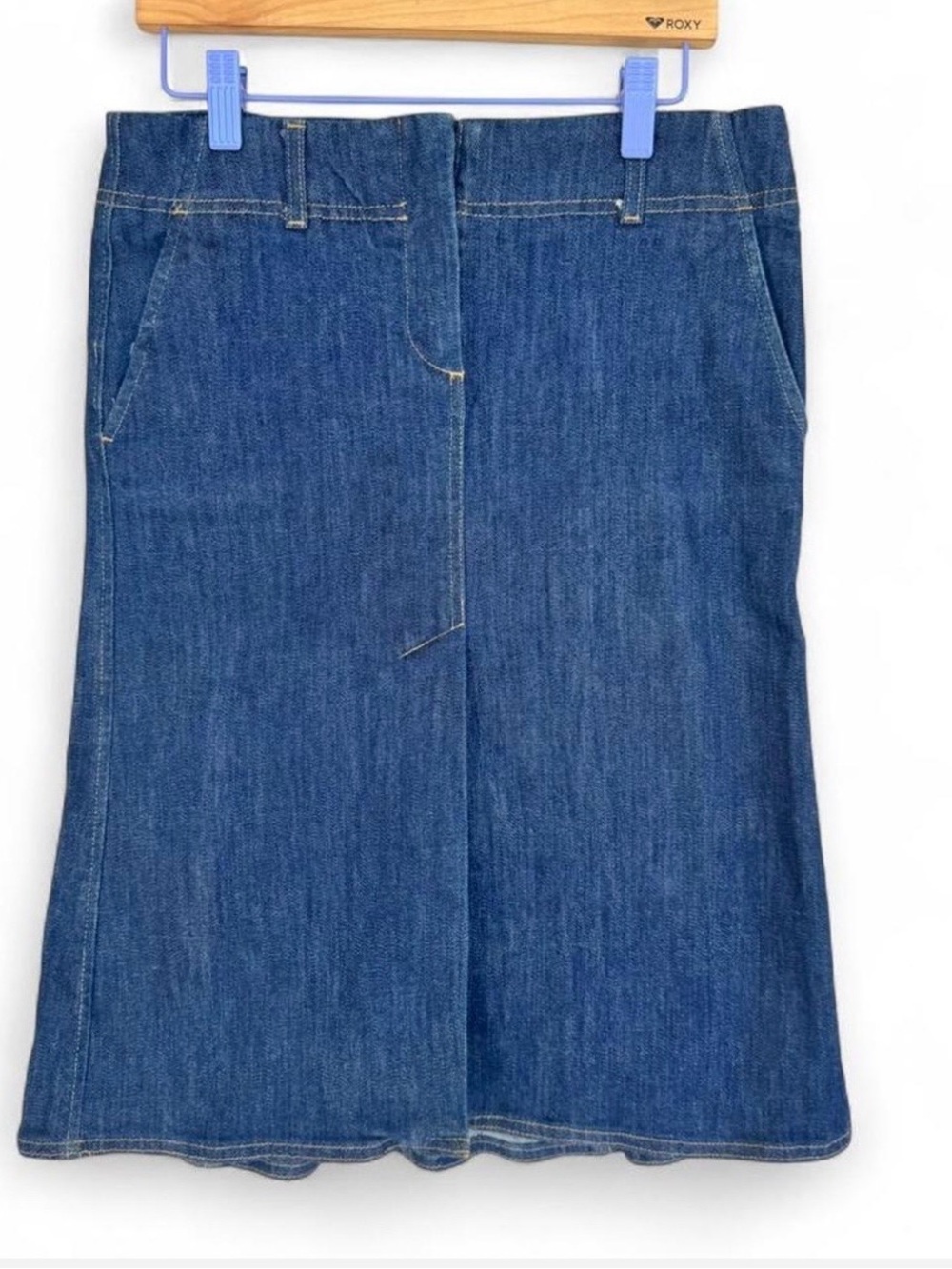 Theory Mid-Length Made in The USA Blue Denim Skirt